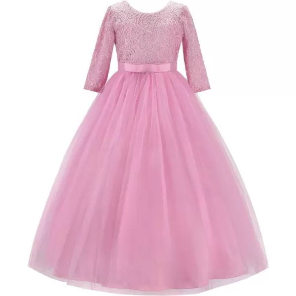 JerrisApparel Girls Lace Dress Wedding Pageant Party Dresses Tulle Ball GownPink