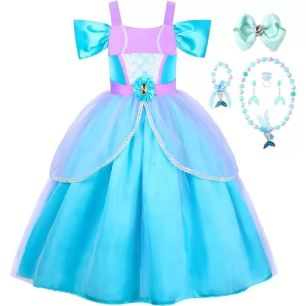 JerrisApparel Girls Off Shoulder Costume Mermaid Princess Halloween Party Dress OutfitBlue With Accessories