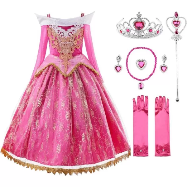 JerrisApparel Girls Pink Princess Costume Halloween Cosplay Party Dress upPink With Accessories