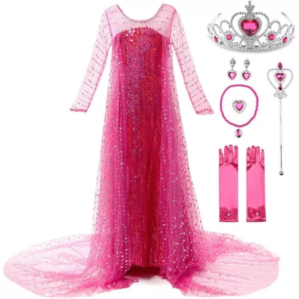 JerrisApparel Girls Princess Costume Birthday Party Christmas Fancy Dress upHot Pink With Accessories