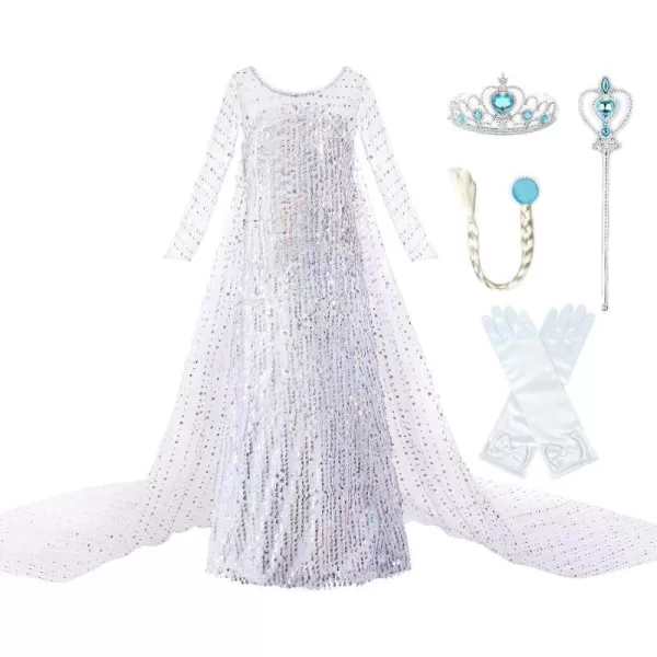 JerrisApparel Girls Princess Costume Birthday Party Christmas Fancy Dress upWhite With Accessories