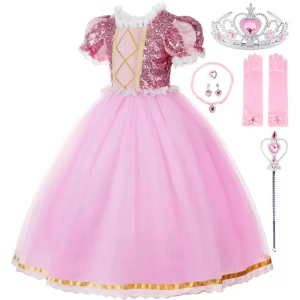 JerrisApparel Girls Princess Costume Birthday Party Cosplay Purple Dress with AccessoriesPink With Accessories