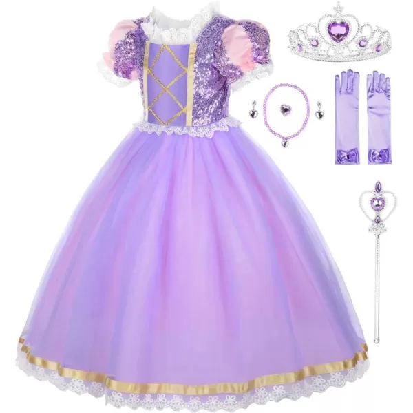 JerrisApparel Girls Princess Costume Birthday Party Cosplay Purple Dress with AccessoriesPurple 2 With Accessories