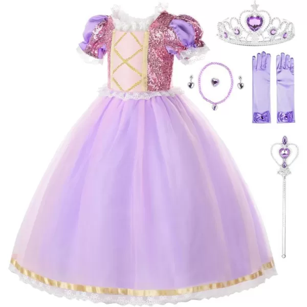 JerrisApparel Girls Princess Costume Birthday Party Cosplay Purple Dress with AccessoriesPurple With Accessories