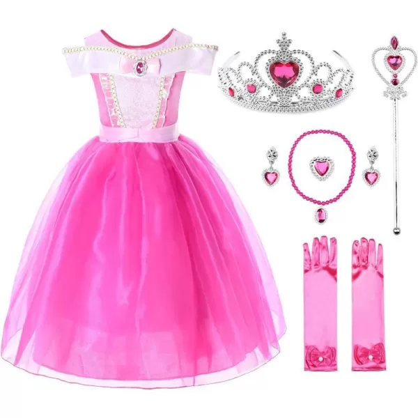 JerrisApparel Girls Princess Costume Dress Pageants Party Fancy DressPink With Accessories