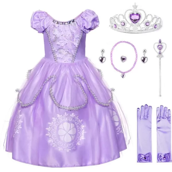 JerrisApparel Girls Princess Costume Floor Length Christmas Party Dress upLilac With Accessories