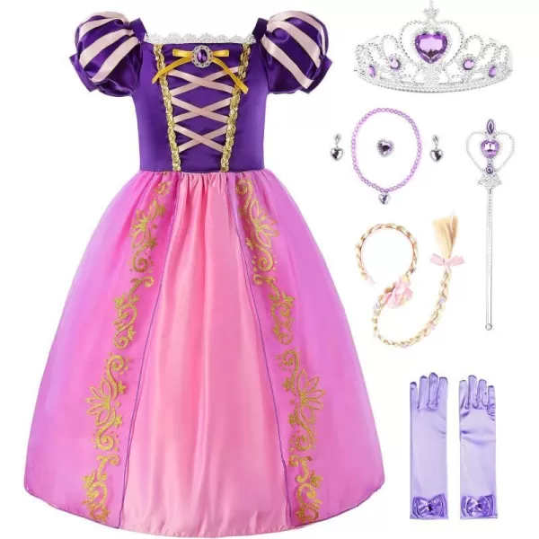 JerrisApparel Girls Princess Costume Halloween Cosplay Dress Party Wear with AccessoriesPurple With Accessories