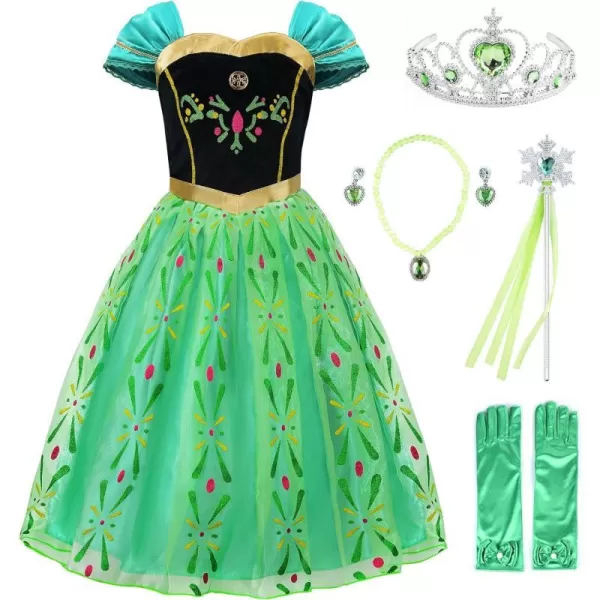 JerrisApparel Girls Princess Costume Snow Party Halloween Cosplay Fancy DressGreen With Accessories