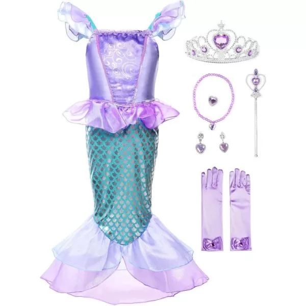 JerrisApparel Girls Princess Mermaid Costume Cosplay Party DressPurple With Accessories