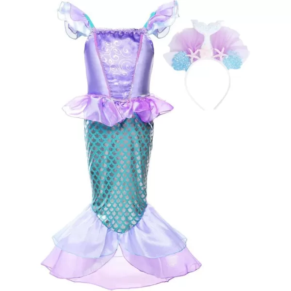 JerrisApparel Girls Princess Mermaid Costume Cosplay Party DressPurple With Headband