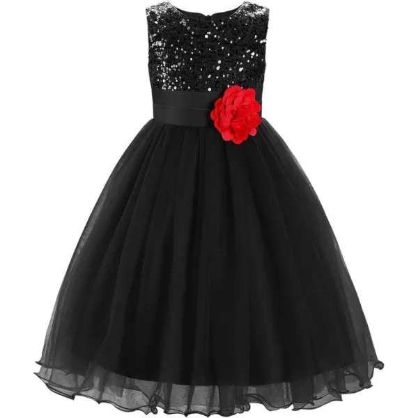 JerrisApparel Little Girls Sequin Mesh Flower Ball Gown Party Dress Tulle PromBlack