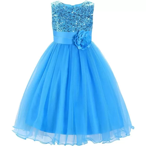 JerrisApparel Little Girls Sequin Mesh Flower Ball Gown Party Dress Tulle PromBlue