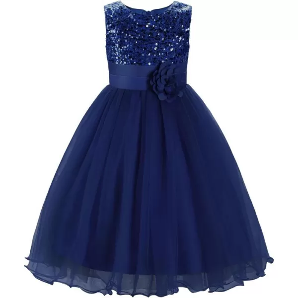 JerrisApparel Little Girls Sequin Mesh Flower Ball Gown Party Dress Tulle PromNavy Blue