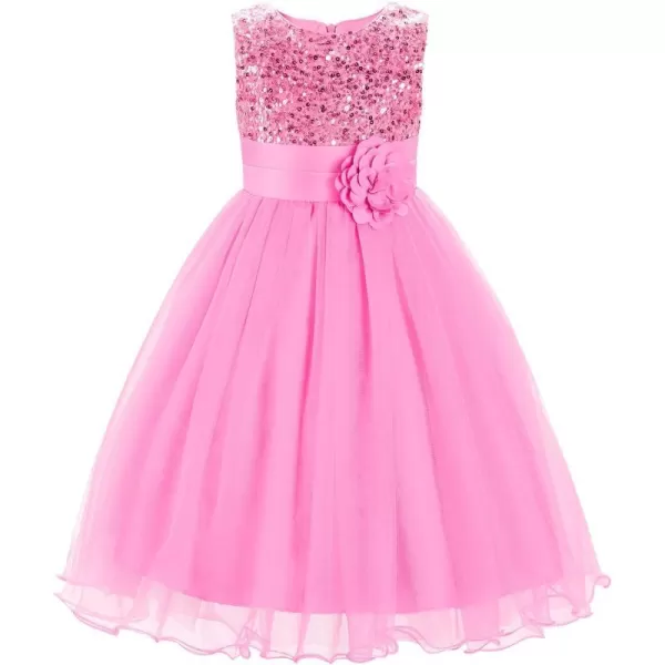 JerrisApparel Little Girls Sequin Mesh Flower Ball Gown Party Dress Tulle PromPink