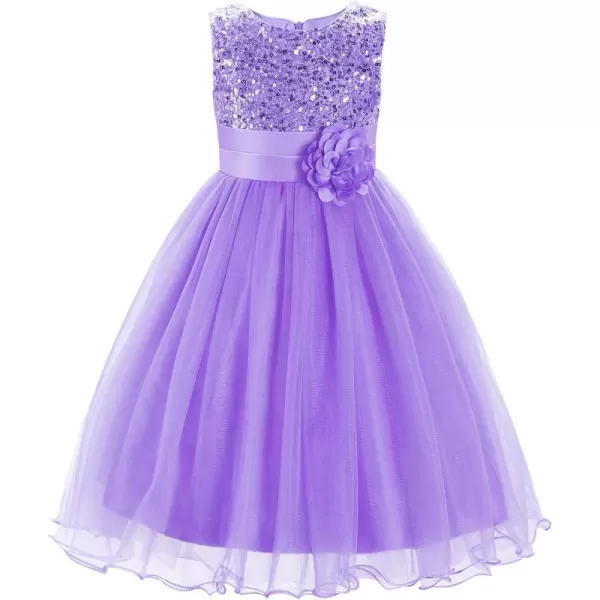 JerrisApparel Little Girls Sequin Mesh Flower Ball Gown Party Dress Tulle PromPurple