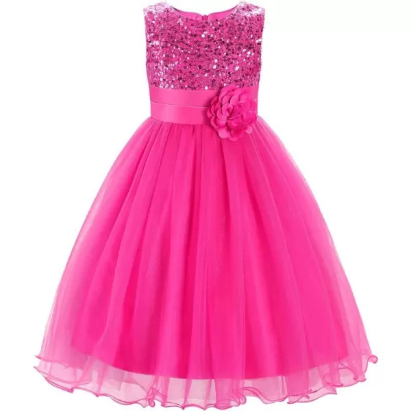 JerrisApparel Little Girls Sequin Mesh Flower Ball Gown Party Dress Tulle PromRose