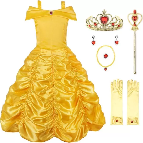 JerrisApparel Princess Dress Off Shoulder Layered Costume for Little GirlYellow With Accessories