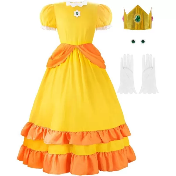 JerrisApparel Princess Peach Costume for Women Halloween Cosplay Dress Adults Suit SetYellow