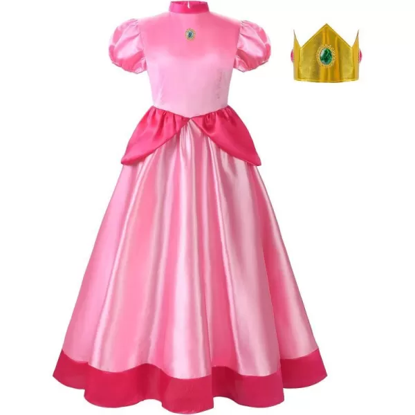 JerrisApparel Women Halloween Costume Peach Princess Cosplay Dress Outfit With CrownPink