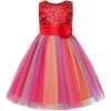 imageJerrisApparel Flower Girls Sequin Dress Rainbow Tutu Birthday Party Dress Pageant GownRed