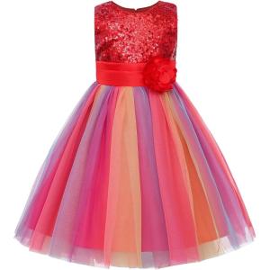 imageJerrisApparel Flower Girls Sequin Dress Rainbow Tutu Birthday Party Dress Pageant GownRed