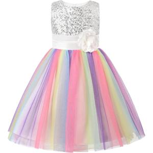 imageJerrisApparel Flower Girls Sequin Dress Rainbow Tutu Birthday Party Dress Pageant GownWhite