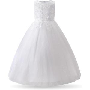 imageJerrisApparel Girl Princess Tulle Dress Bridesmaid Pageant Gown Birthday Party Wedding DressWhite 1