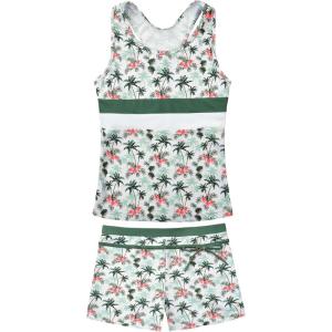 imageJerrisApparel Little Girls Summer Two Piece Boyshort Tankini Kids SwimsuitGreen Tropical