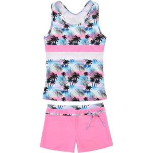 imageJerrisApparel Little Girls Summer Two Piece Boyshort Tankini Kids SwimsuitPink Tropical