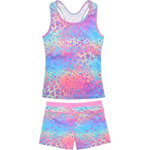 imageJerrisApparel Little Girls Summer Two Piece Boyshort Tankini Kids SwimsuitRainbow Leopard