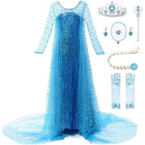 imageJerrisApparel Girls Princess Costume Birthday Party Christmas Fancy Dress up 5 Blue with Accessories