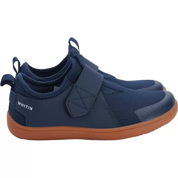 WHITIN LittleBig Kid Wide Width Barefoot Shoes  BoysGirls Minimalist Elastic Opening Sneakers  Flexible Zero Drop SoleW8k3  Navy Blue