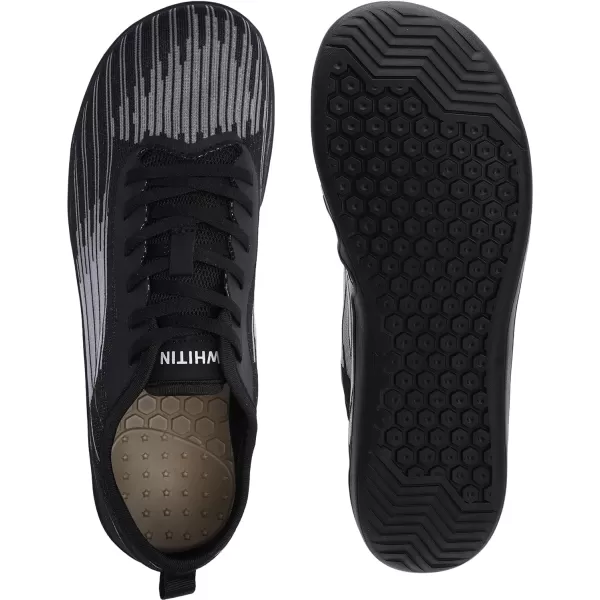 WHITIN Mens UltraVentilated Barefoot Shoes  Zero Drop Sole  Wide Width  Walking Lifestyle SneakerW755  Black