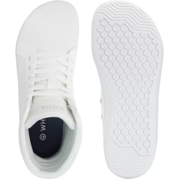 WHITIN Mens Wide Hitop Minimalist Barefoot Sneakers  Zero Drop Sole  Cushioned Ankle SupportW823  All White  Hitop 