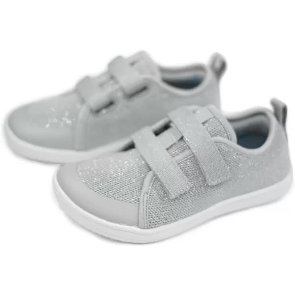 WHITIN ToddlerLittleBigKid Wide Barefoot Shoes  BoysGirls Minimalist Sneakers  Splay Naturally  LightweightW81k  Silver Shimmer