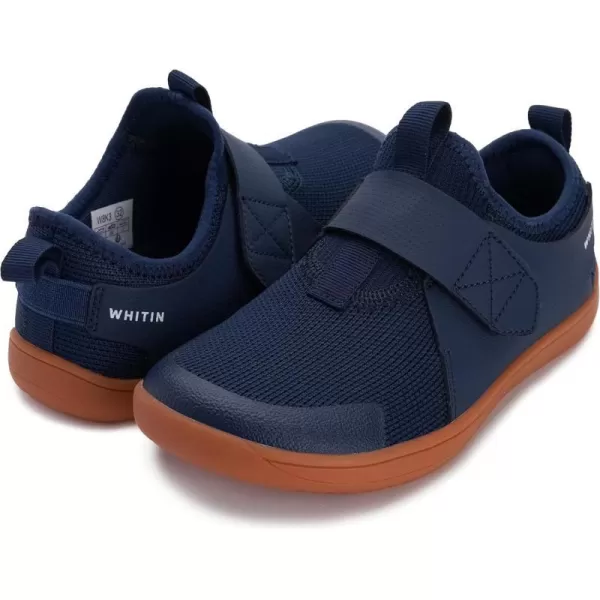 WHITIN LittleBig Kid Wide Width Barefoot Shoes  BoysGirls Minimalist Elastic Opening Sneakers  Flexible Zero Drop SoleW8k3  Navy Blue