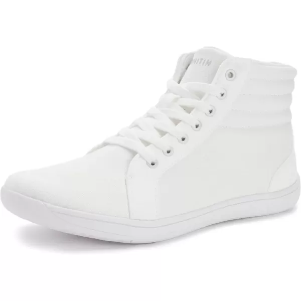 WHITIN Mens Wide Hitop Minimalist Barefoot Sneakers  Zero Drop Sole  Cushioned Ankle SupportW823  All White  Hitop 