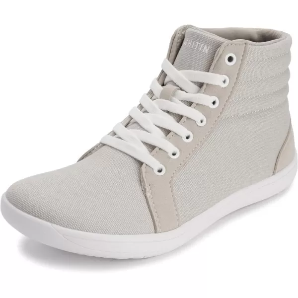 WHITIN Womens Wide HighTop Canvas Barefoot Sneakers  Minimalist StreetReady Fit  ComfortForward Ankle SupportW823  Light Grey