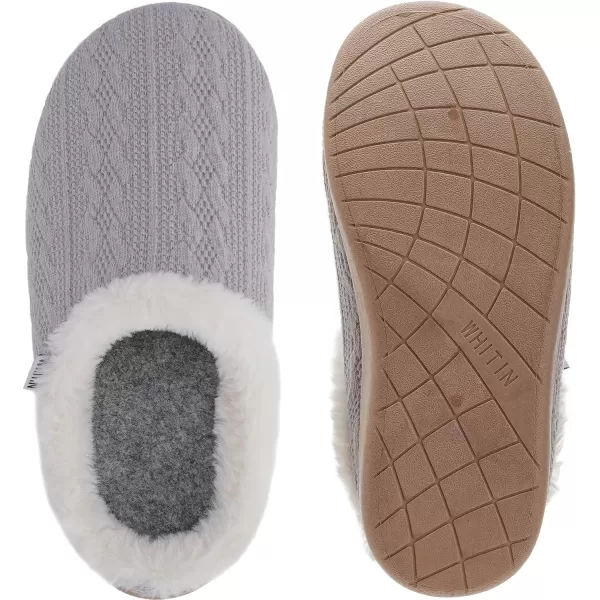 WHITIN Women Arch Support Fuzzy Knitted Slipper Warm Fluffy Slip On House ShoesGrey