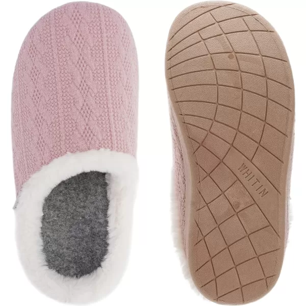 WHITIN Women Arch Support Fuzzy Knitted Slipper Warm Fluffy Slip On House ShoesPink