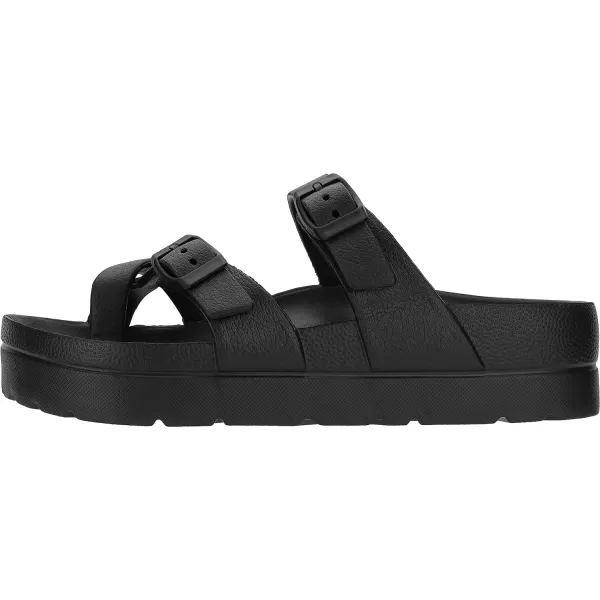 WHITIN Womens Platform Sandals Slides with Comfort Footbed  Adjustable Buckle  Ultra CushionBlack