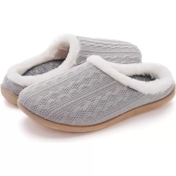 WHITIN Women Arch Support Fuzzy Knitted Slipper Warm Fluffy Slip On House ShoesGrey