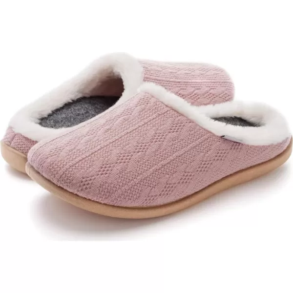 WHITIN Women Arch Support Fuzzy Knitted Slipper Warm Fluffy Slip On House ShoesPink