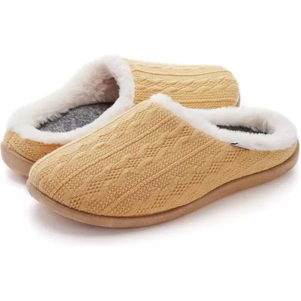 WHITIN Women Arch Support Fuzzy Knitted Slipper Warm Fluffy Slip On House ShoesYellow