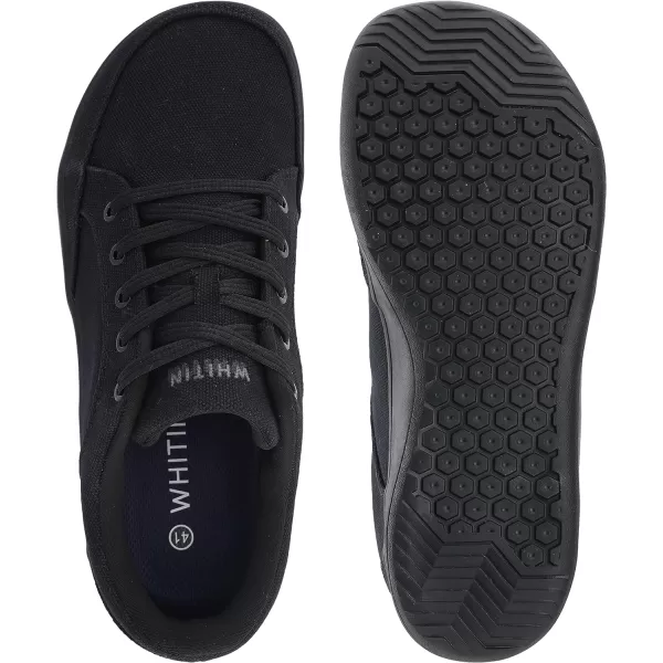 WHITIN Mens Canvas Barefoot amp Minimalist Shoes  Zero Drop Sneaker  Natural FeelW891  All Black