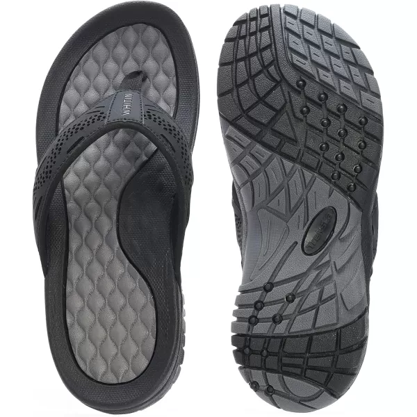 WHITIN Mens Flip Flops  Outdoor Thong Sandals  Arch Support  Slip ResistantBlack