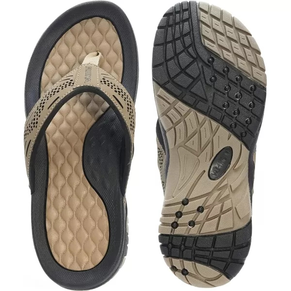 WHITIN Mens Flip Flops  Outdoor Thong Sandals  Arch Support  Slip ResistantKhaki