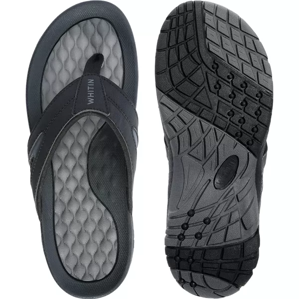 WHITIN Mens Flip Flops  Outdoor Thong Sandals  Arch Support  Slip ResistantMesh Black