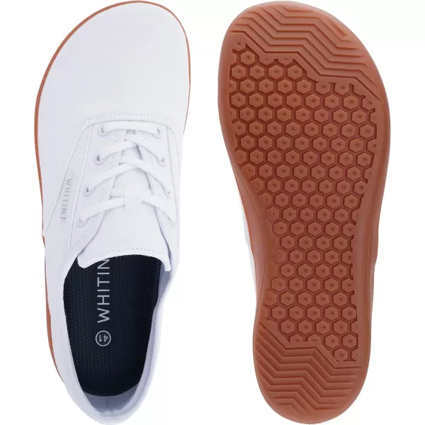 WHITIN Mens Wide Canvas Barefoot Sneakers  Zero Drop Sole  Minimalist FootwearW87  White Gum