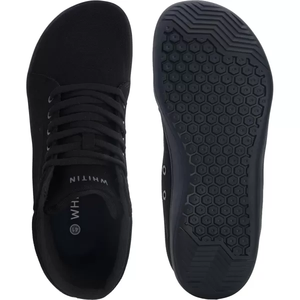 WHITIN Mens Wide Hitop Minimalist Barefoot Sneakers  Zero Drop Sole  Cushioned Ankle SupportW823  All Black  Hitop 